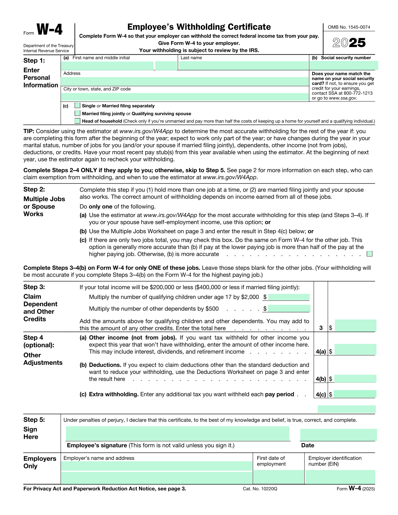 Irs Form W4-P Printable