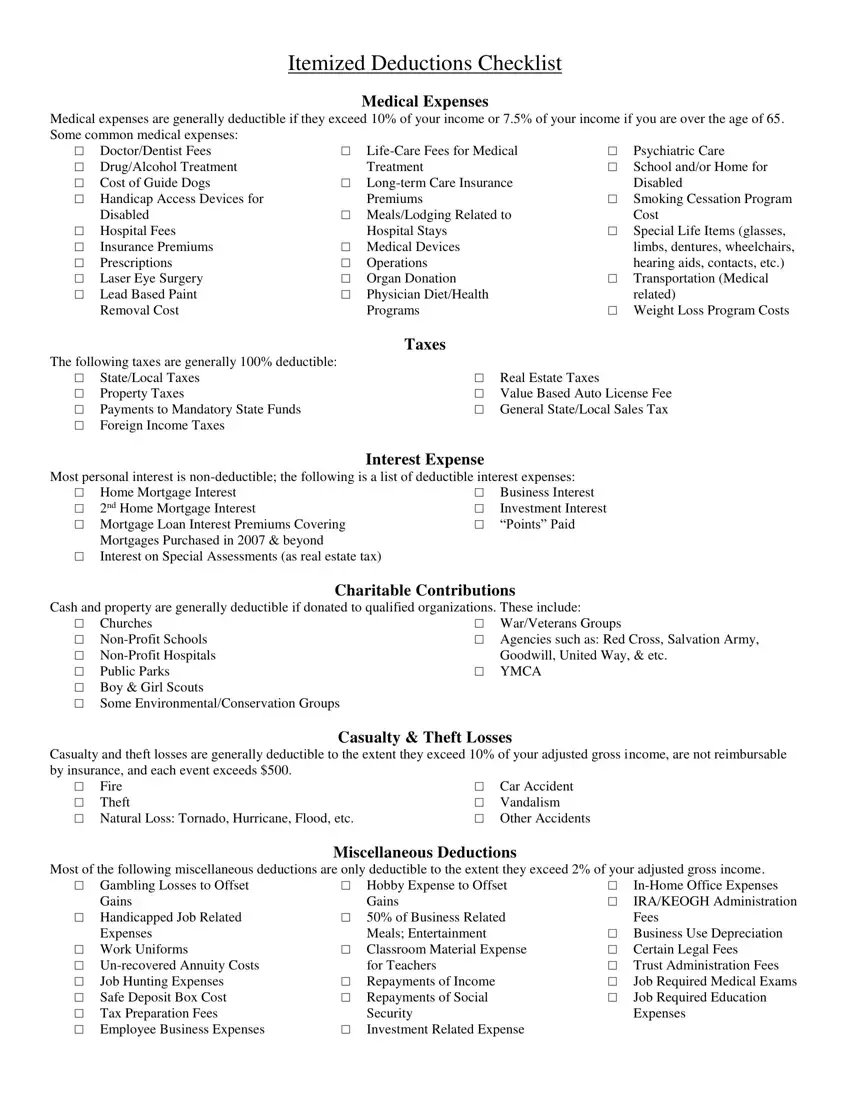 Itemized Deductions Checklist Fill Out Printable PDF Forms 