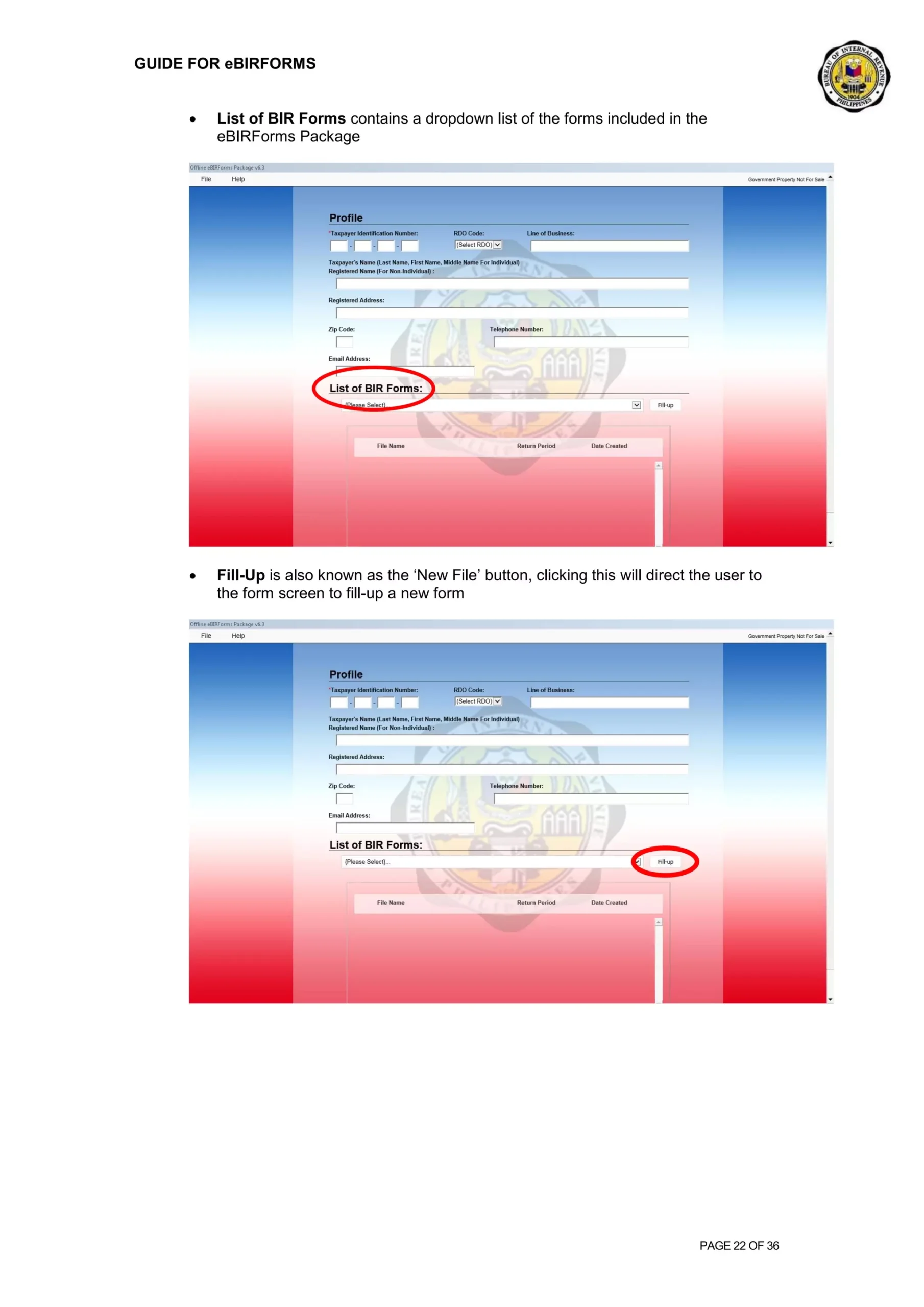 Job Aid For The Use Of Offline E Bir Forms Package PDF