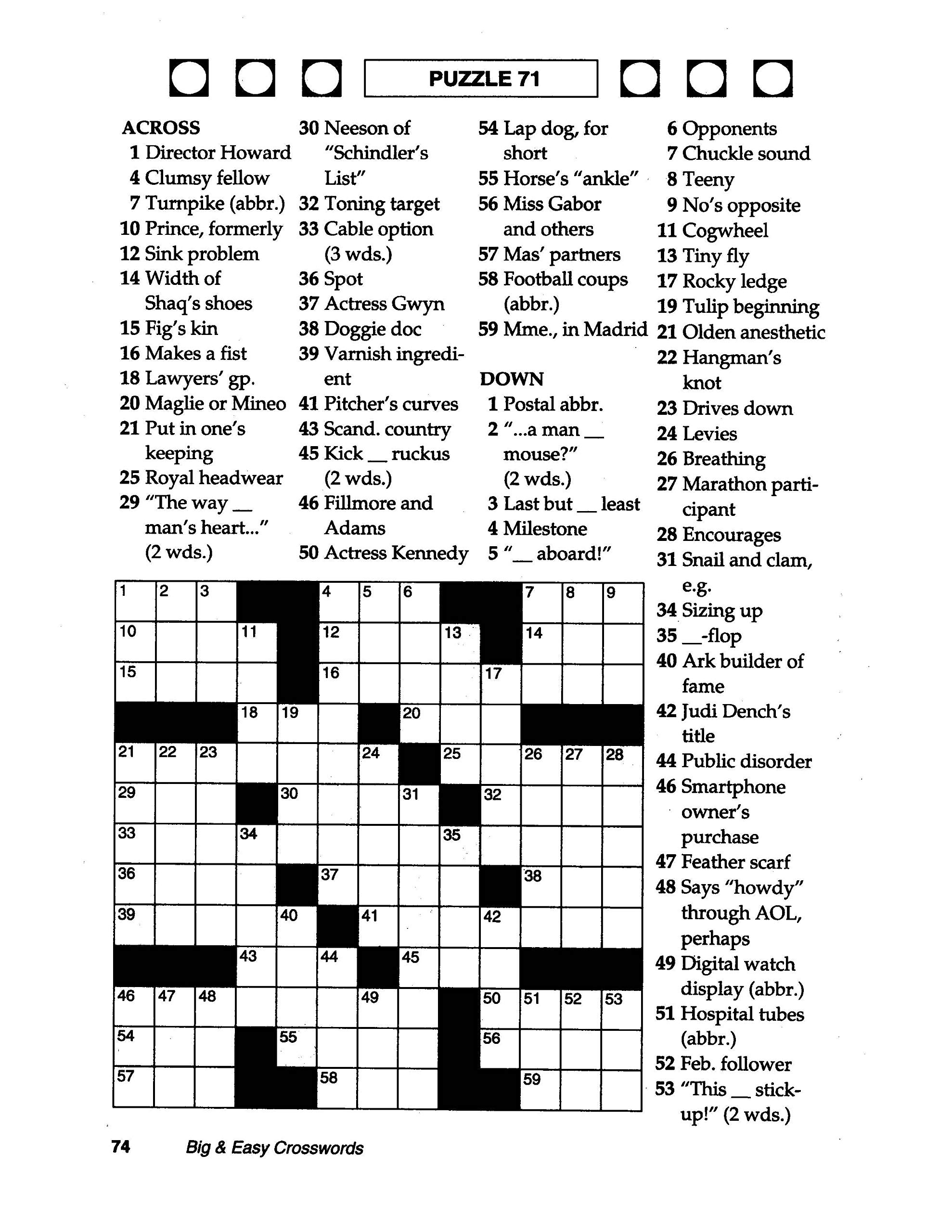 Printable Large Print Crossword Puzzles