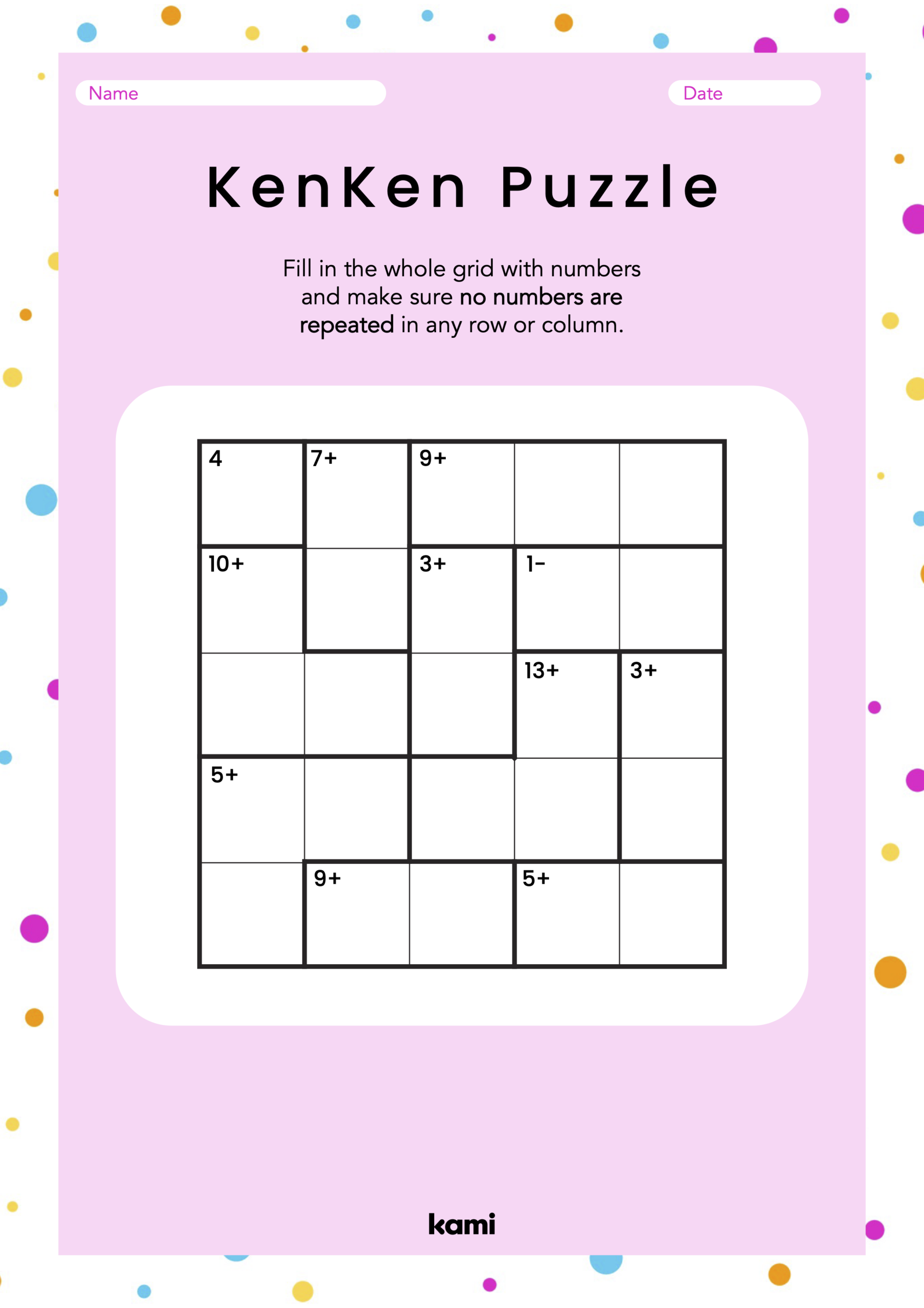KenKen Puzzle Pink Jere Chang For Teachers Perfect For Grades 