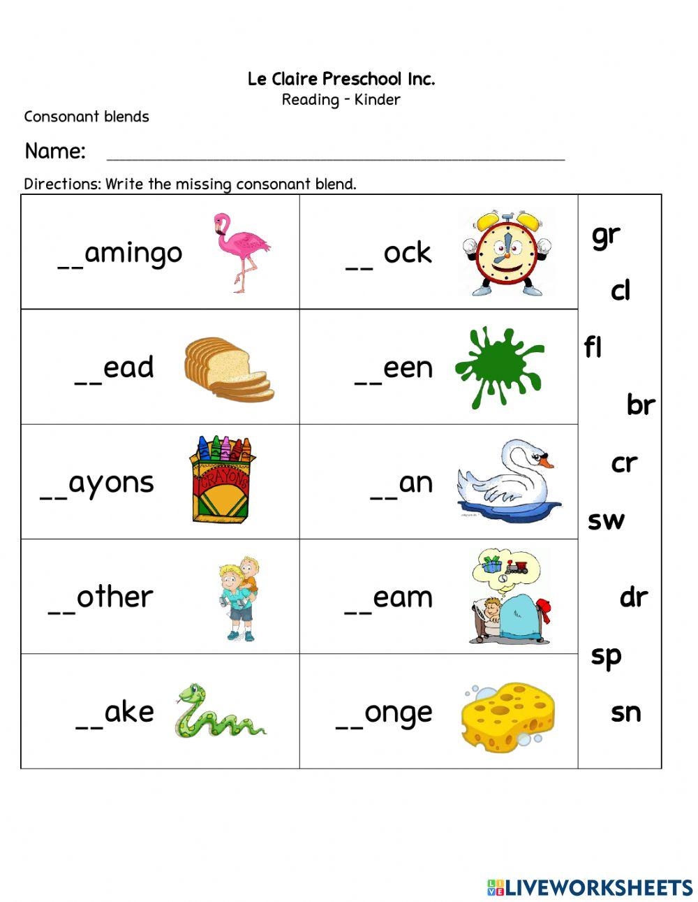 Kinder Consona Free Interactive Worksheets 4089542