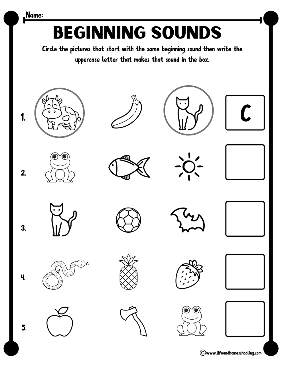 Worksheet On Beginning Sounds