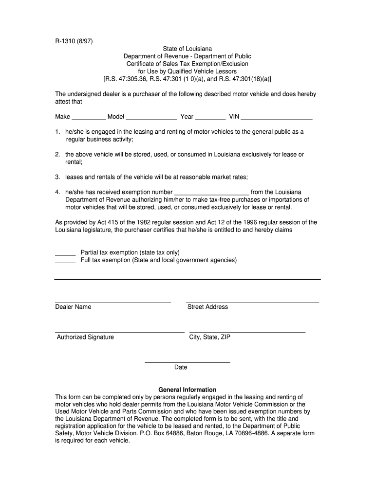 LA R 1310 Form Fill Online Printable Fillable Blank PdfFiller