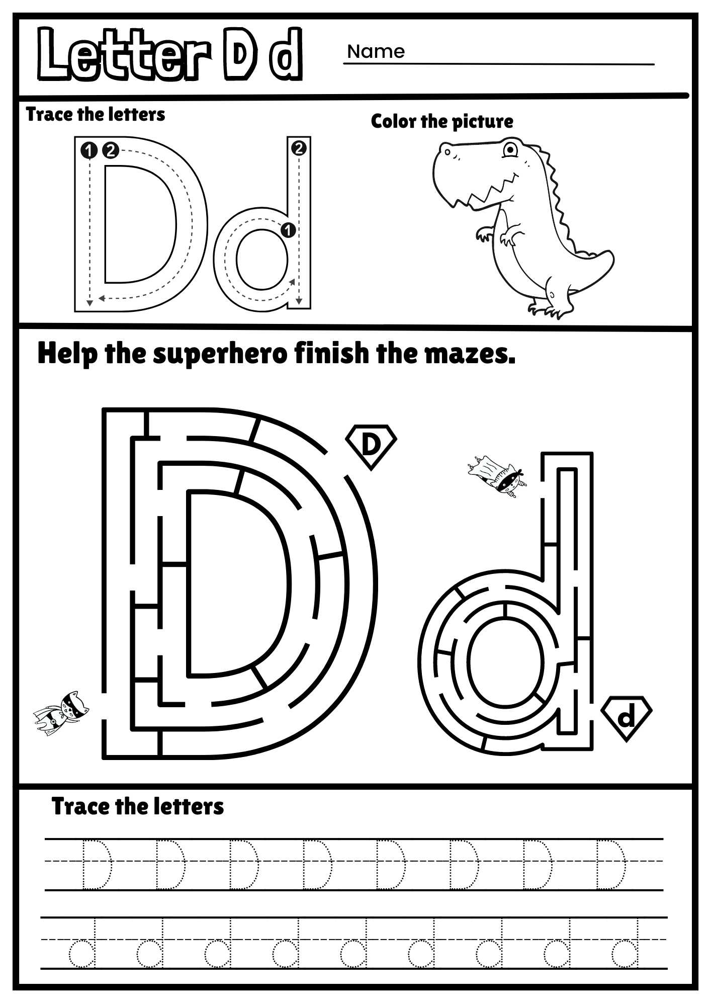 Letter D Alphabet Tracing And Coloring Free Printable PDF 