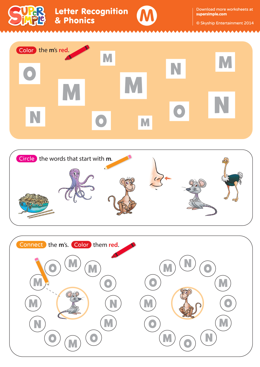 Letter Recognition amp Phonics Worksheet M Uppercase Super Simple