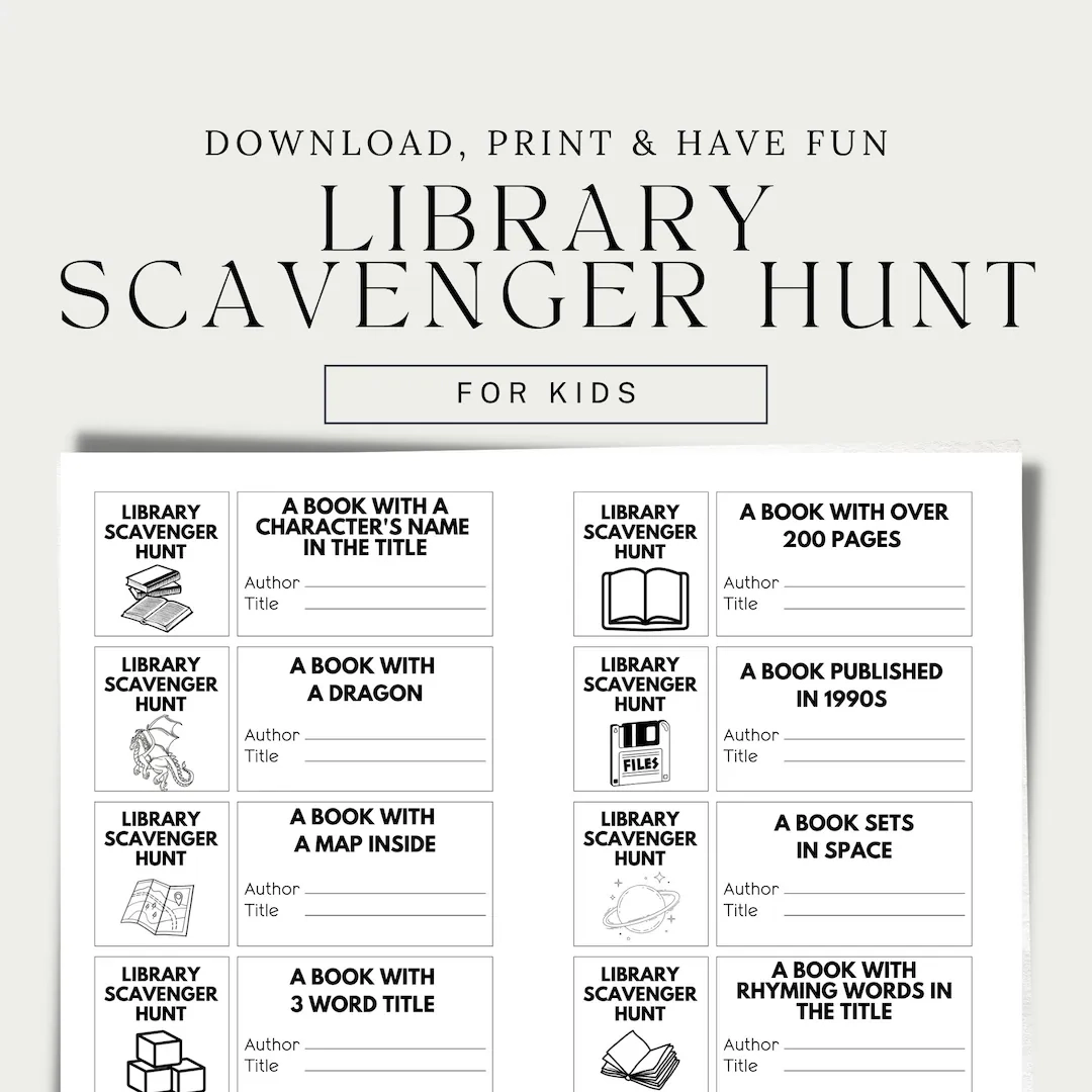 Library Scavenger Hunt Printable Scavenger Game Kids Reading Game Kids Treasure Hunt Library Games Kids Book Activity Etsy Norway