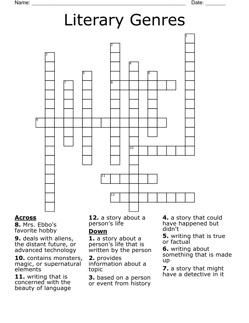 Literary Genres Crossword WordMint