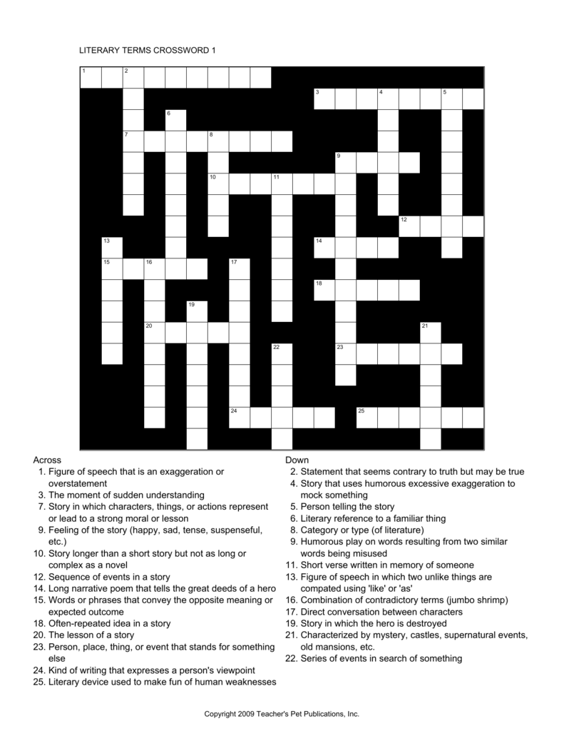 Literary Terms Crossword Puzzle