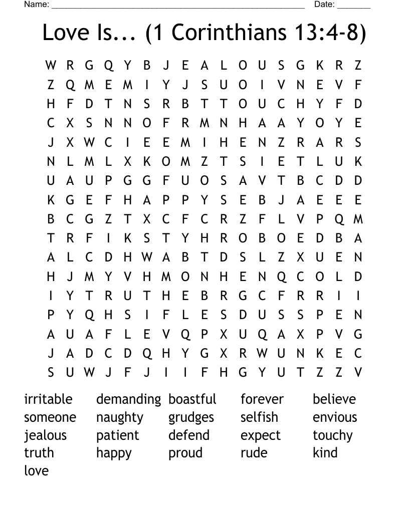 Love Is 1 Corinthians 13 4 8 Word Search WordMint