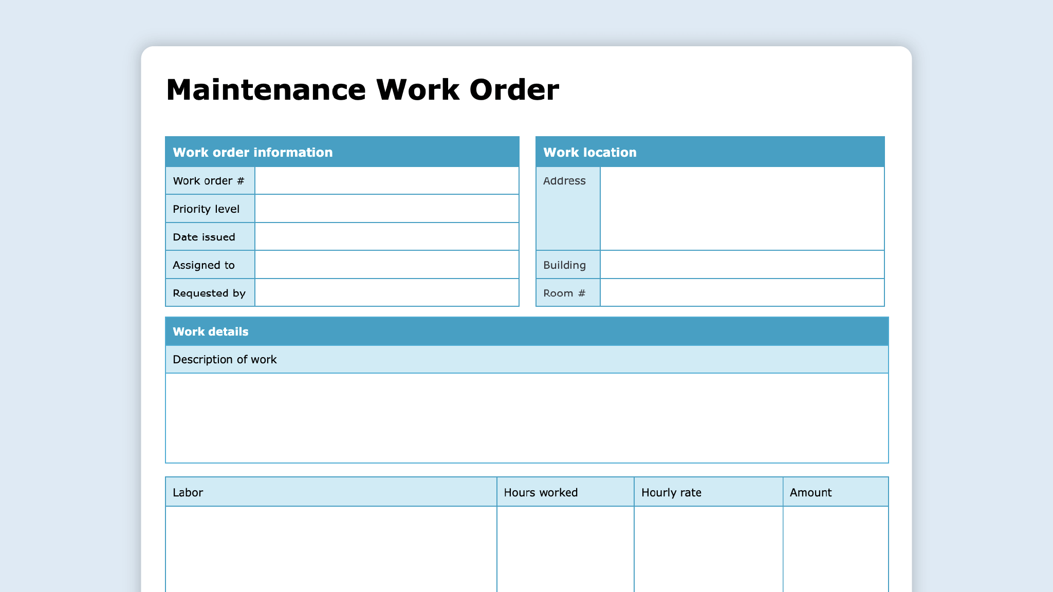 Printable Work Order Template