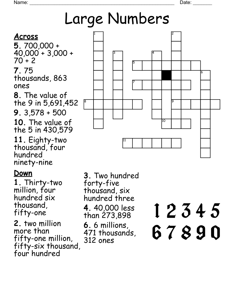 Math Crossword Puzzle WordMint
