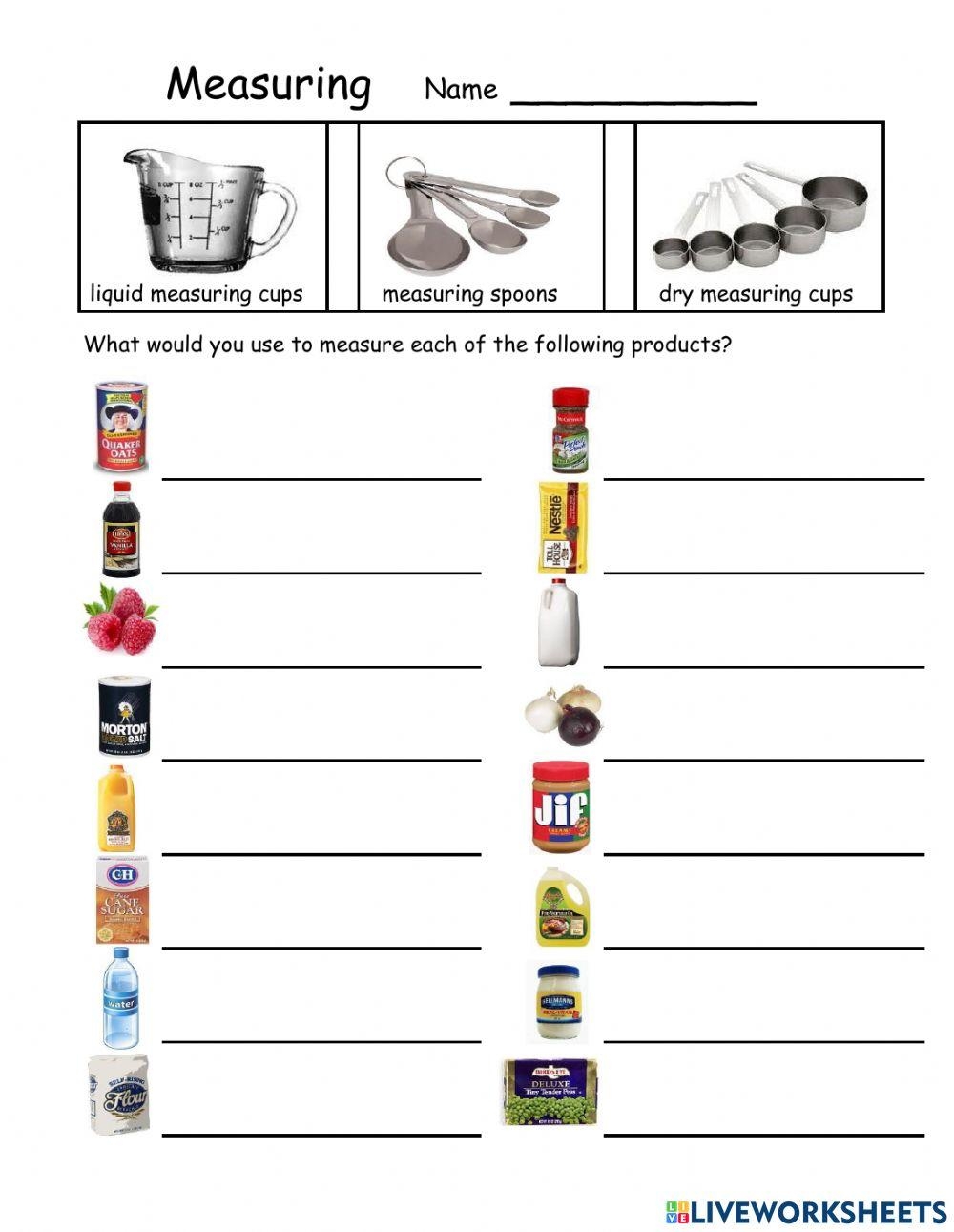 Measuring Ingredients Interactive Worksheet Worksheets Library