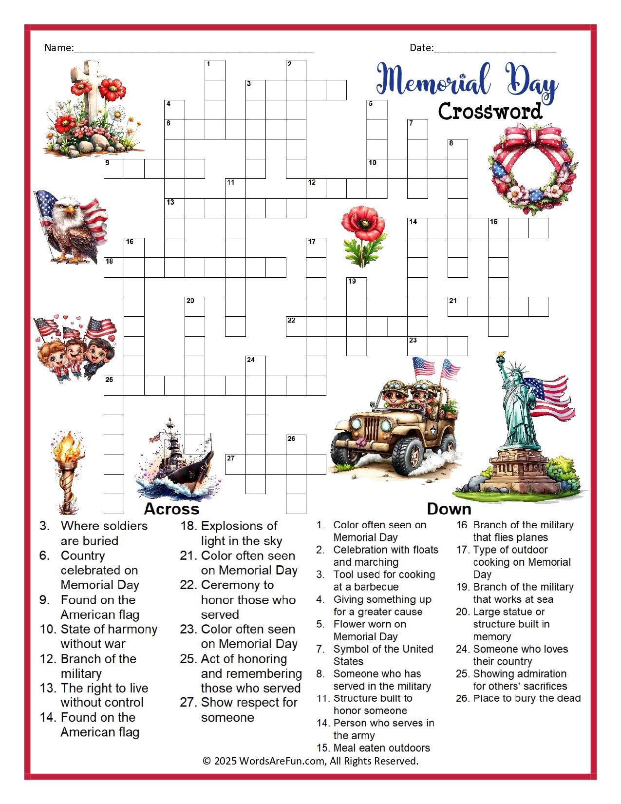 Free Printable Memorial Day Crossword Puzzles