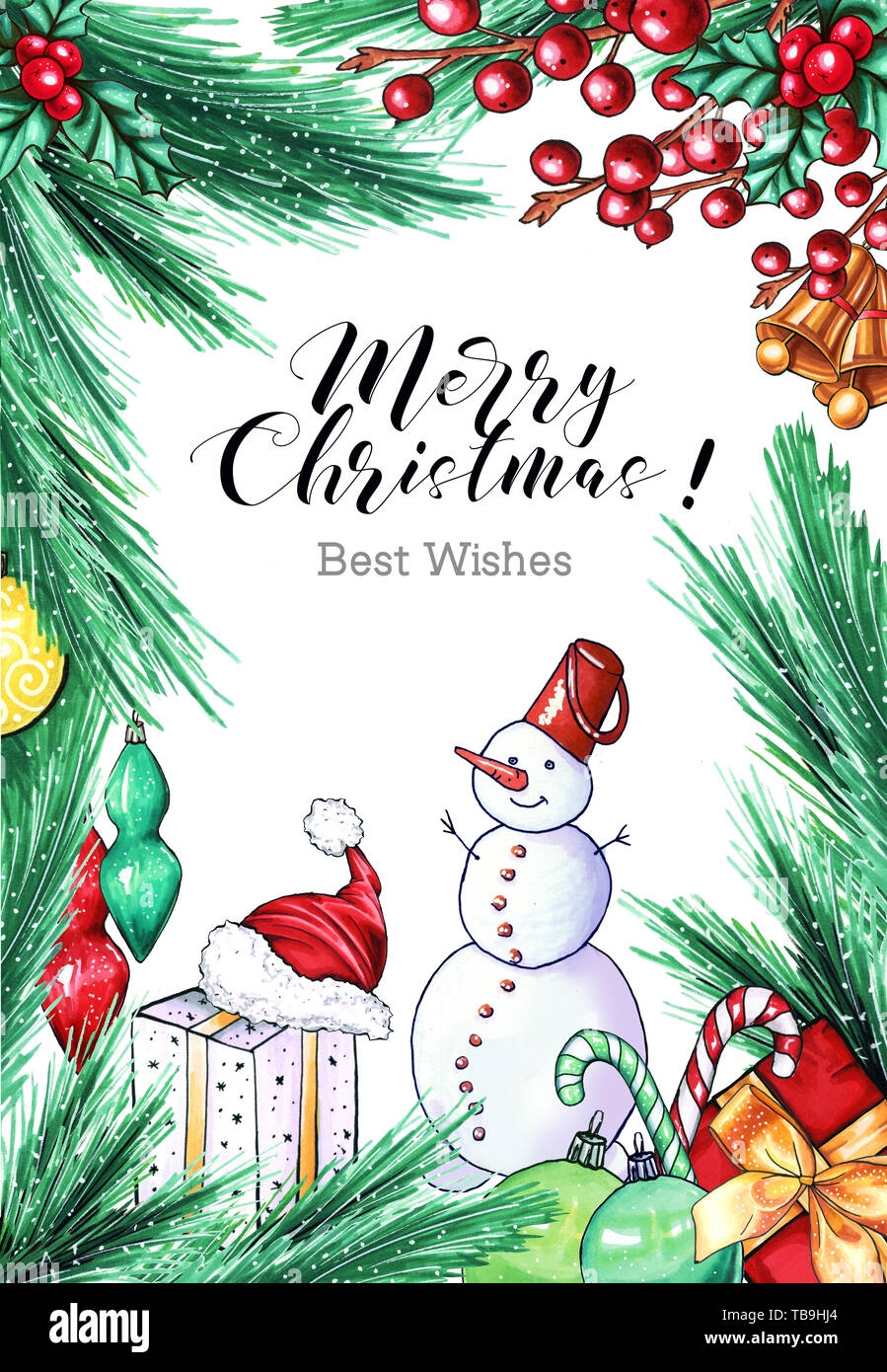 Merry Christmas Greeting Card Template Xmas Calligraphic 