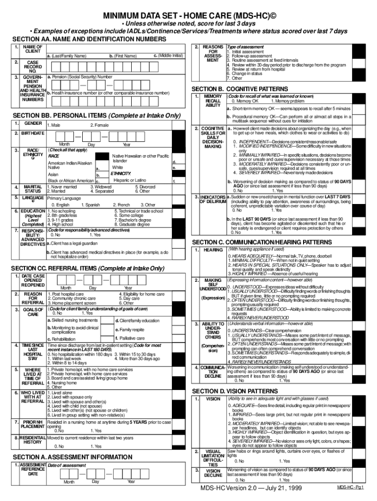 Minimum Data Set Fill Online Printable Fillable Blank PdfFiller