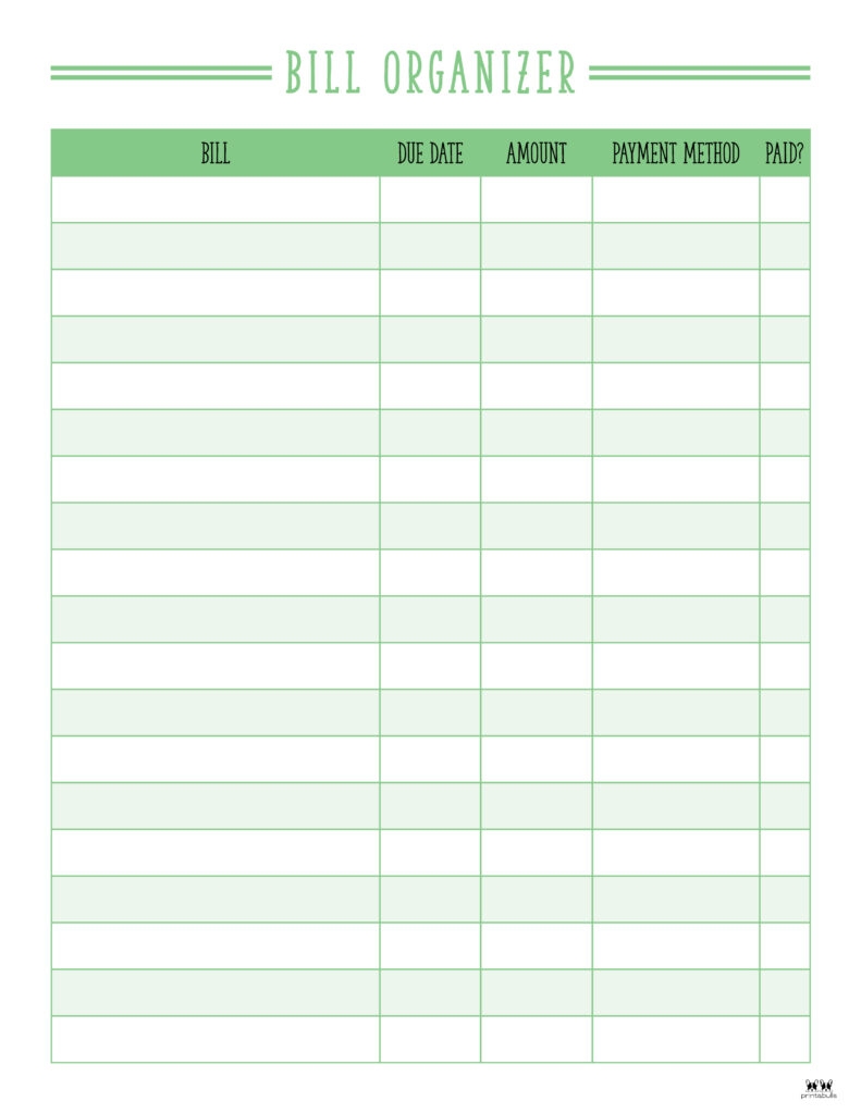 Monthly Bill Template Printable