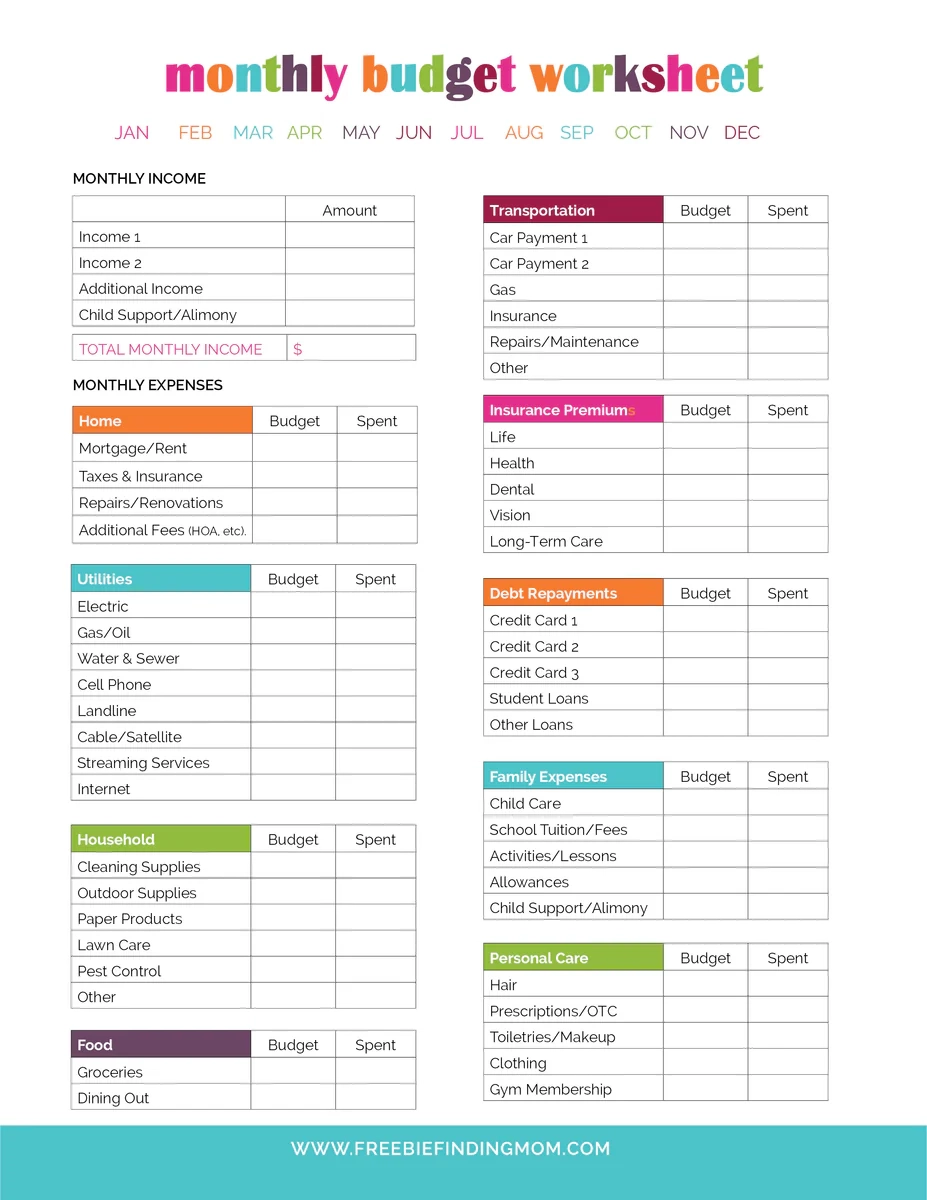 Printable Budget Worksheet Monthly