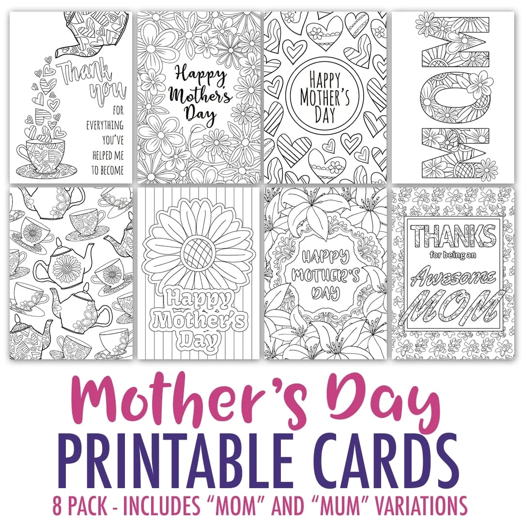 Mother s Day Coloring Cards 8 Pack Sarah Renae Clark 