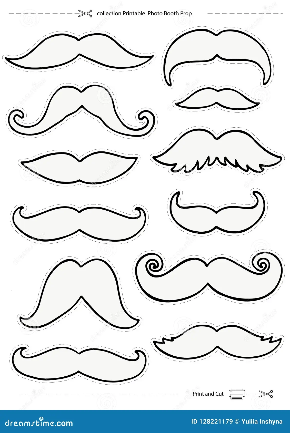 Mustaches Set Collection Printable Photo Booth Prop Stock Vector 