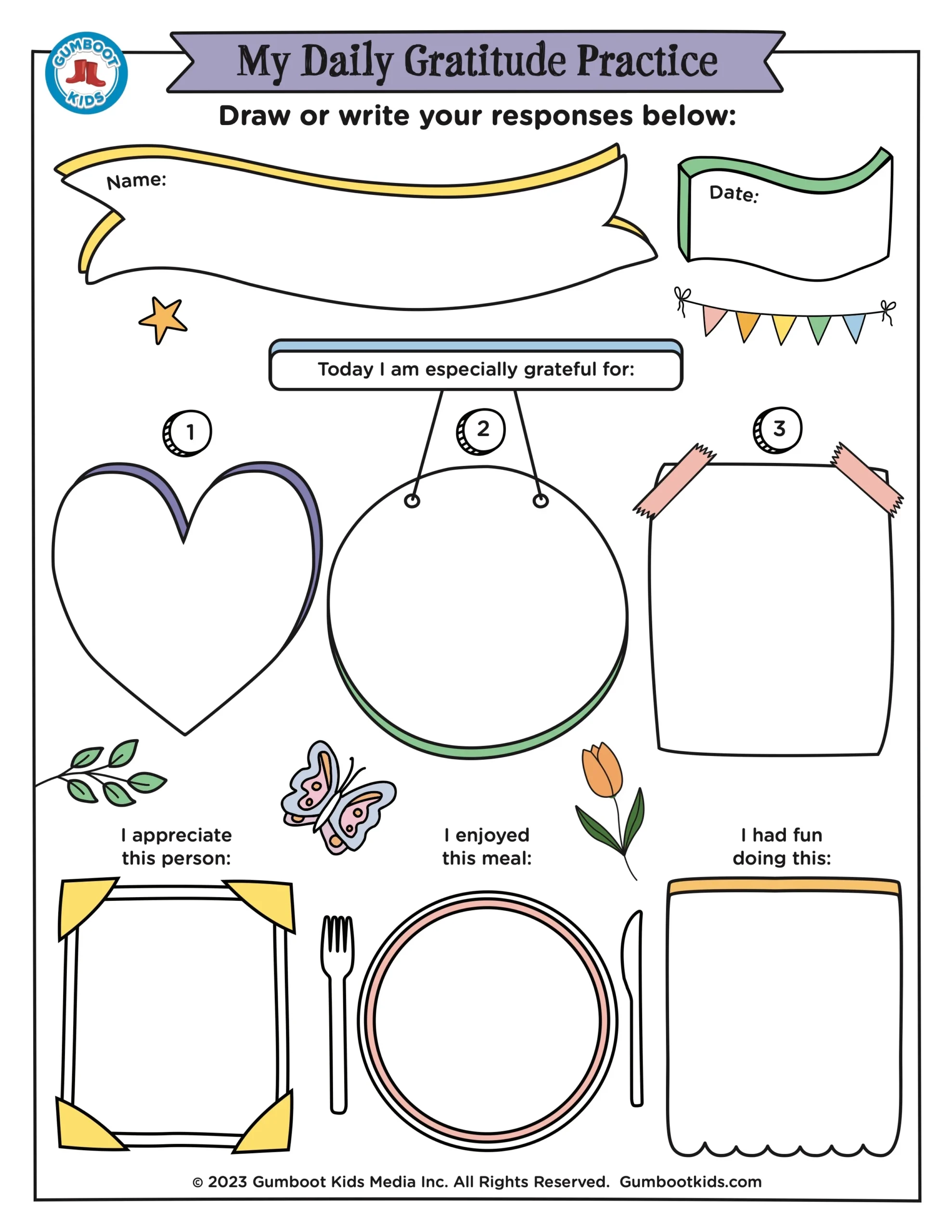 My Daily Gratitude Practice Free Gumboot Kids