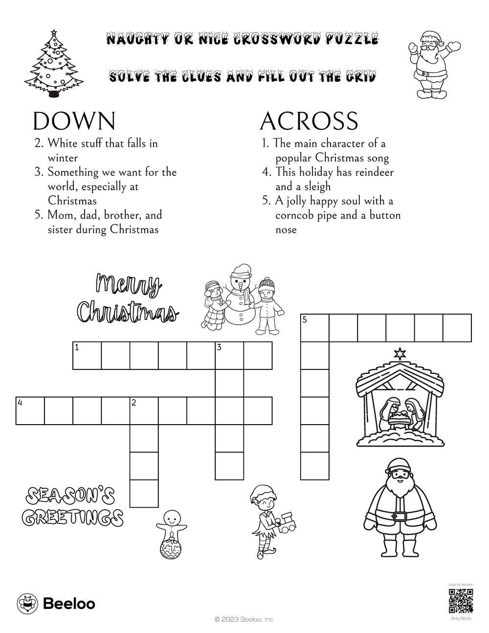 Christmas Song Crossword Puzzle Printable