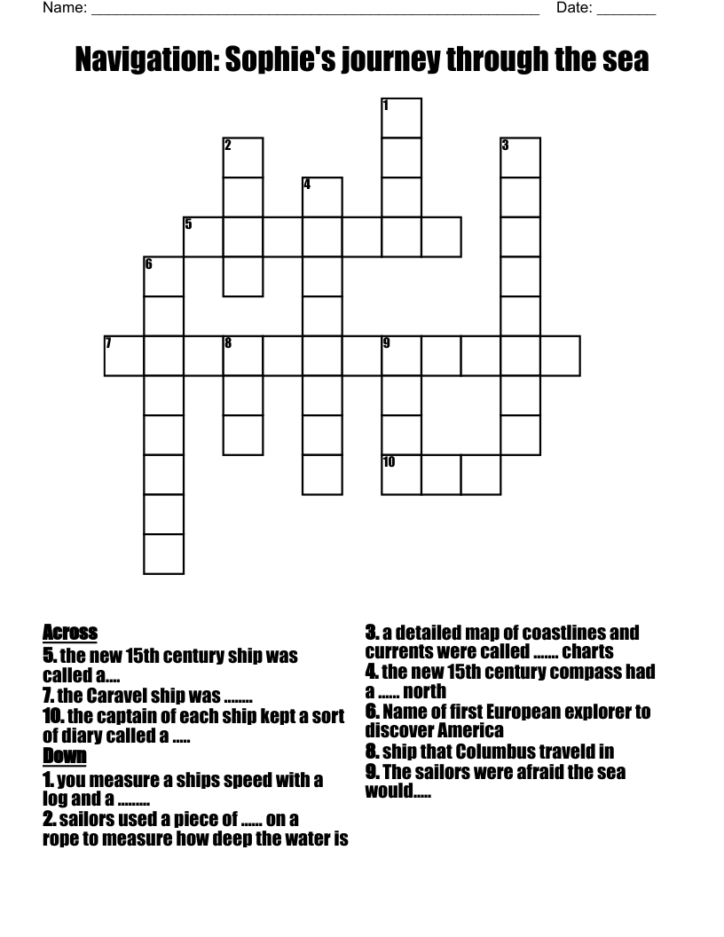 Navigation Sophie s Journey Through The Sea Crossword WordMint
