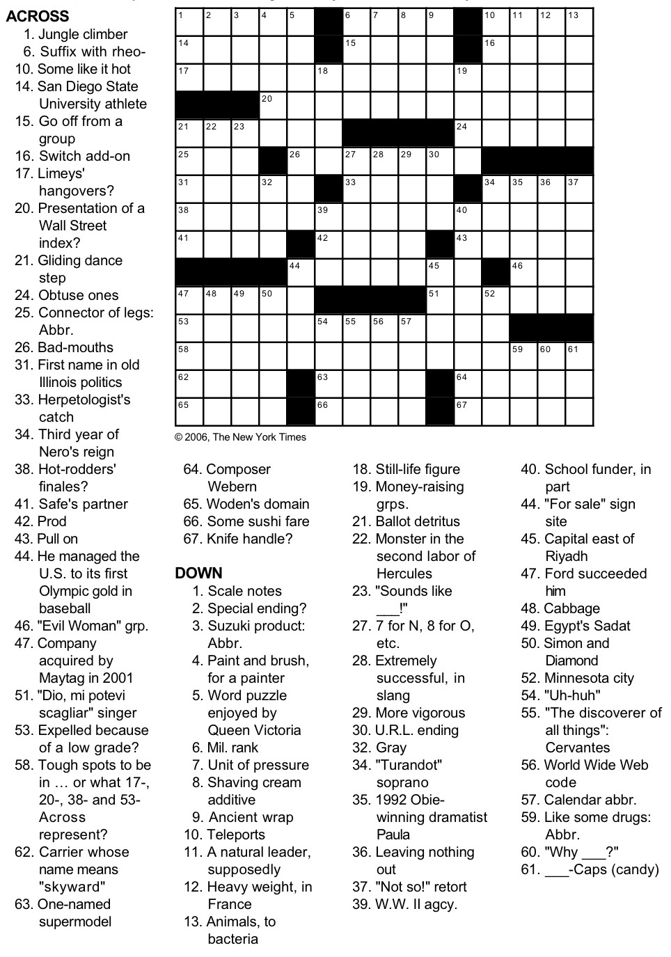 Free Crossword Puzzles Printable Version