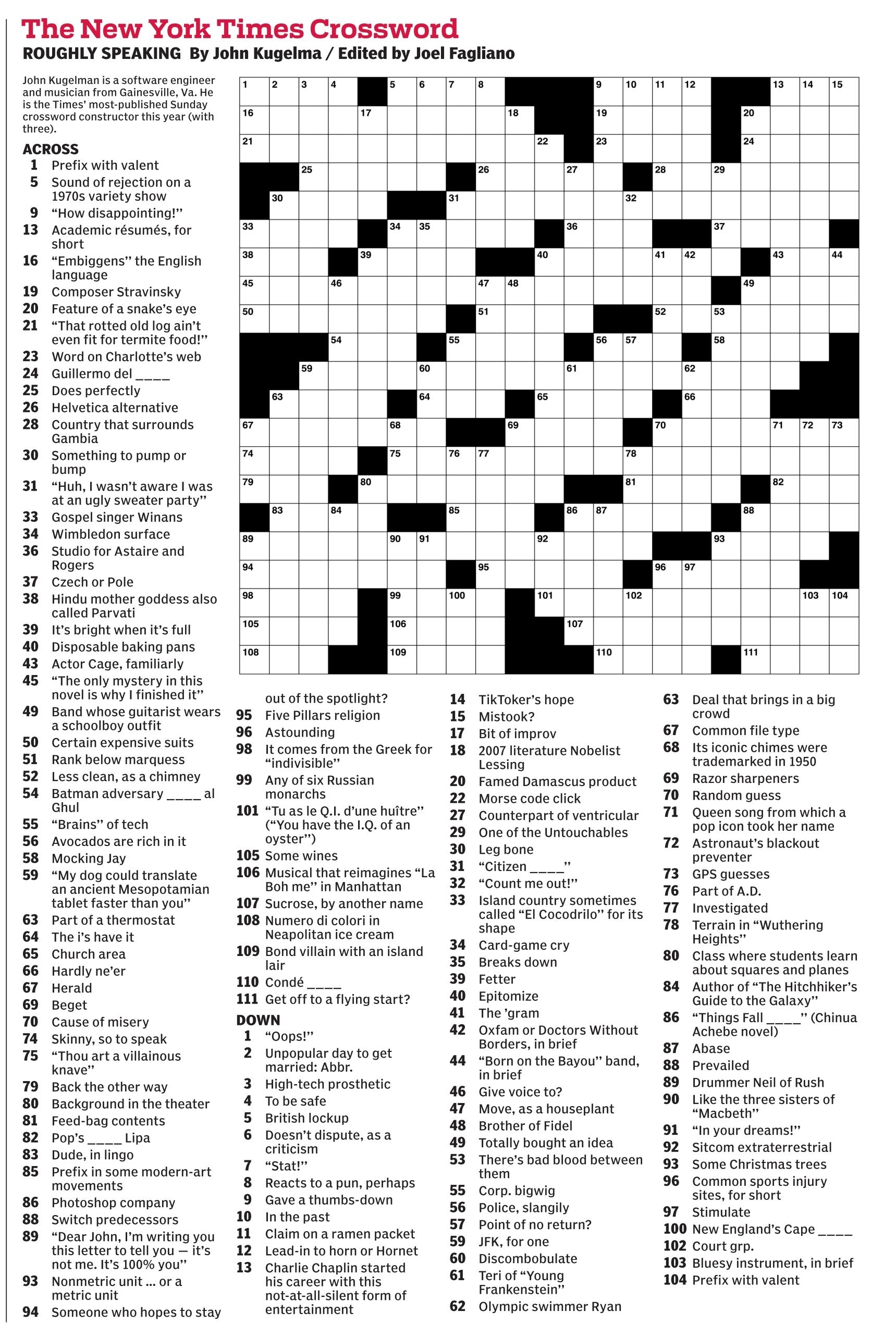 Crossword Puzzle Daily Free Printable