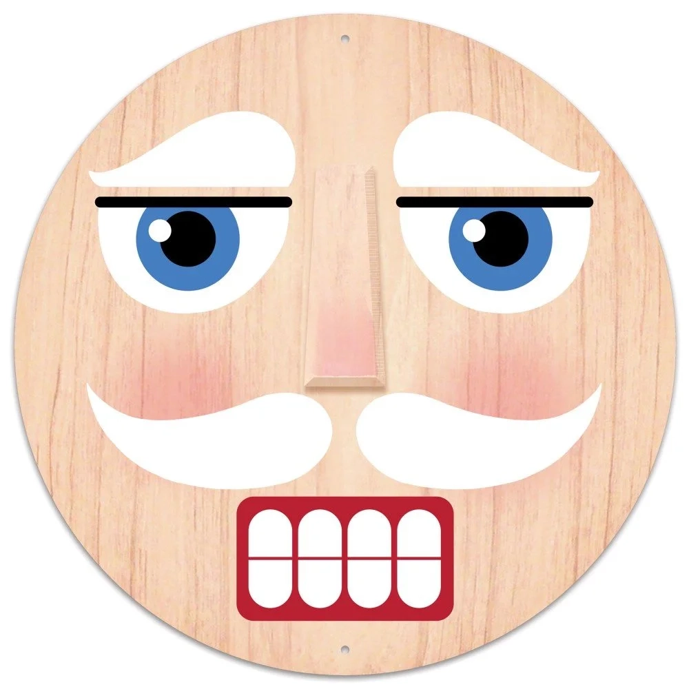 Nutcracker Face Metal Sign Tan 12 Dia Holiday Whimsy