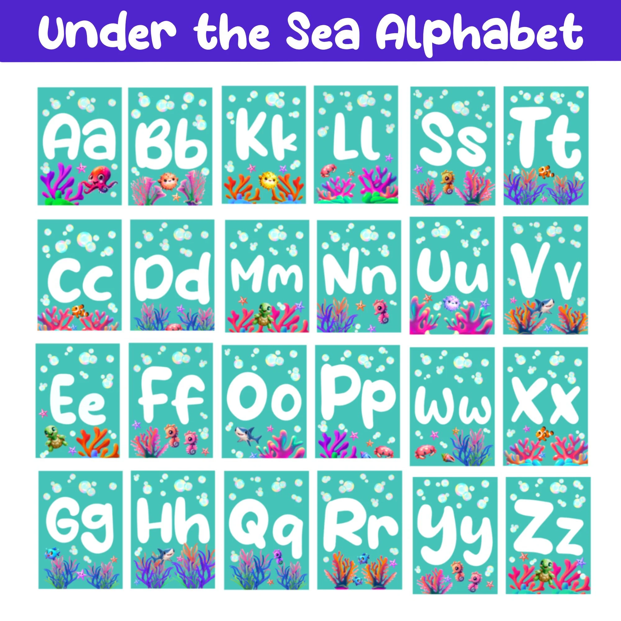Ocean Alphabet Under The Sea Classroom Decor Printable Letters 
