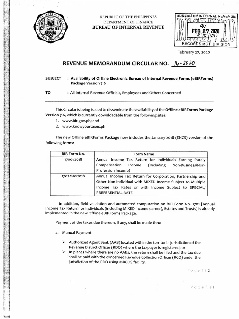 Offline EBIRForms Package Version 7 6 Available PDF Income Tax 