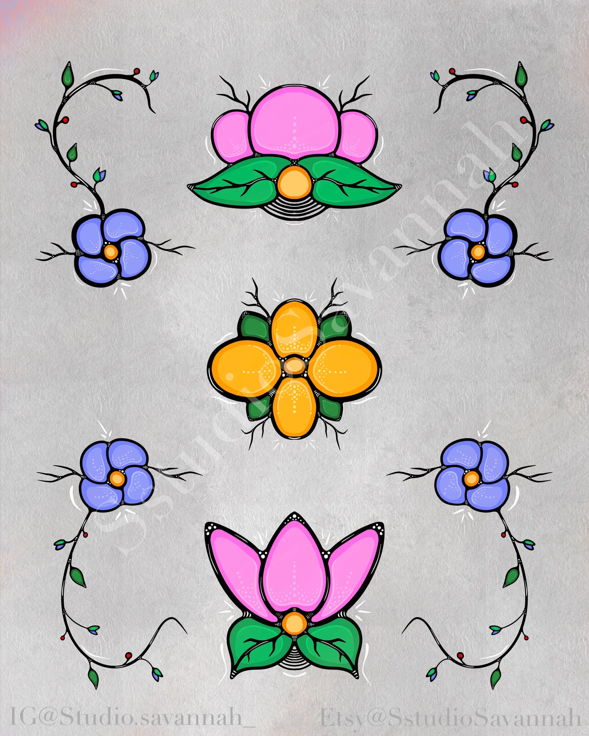 Ojibwe Floral Art Print Indigenous Flowers Wall Decor digital 