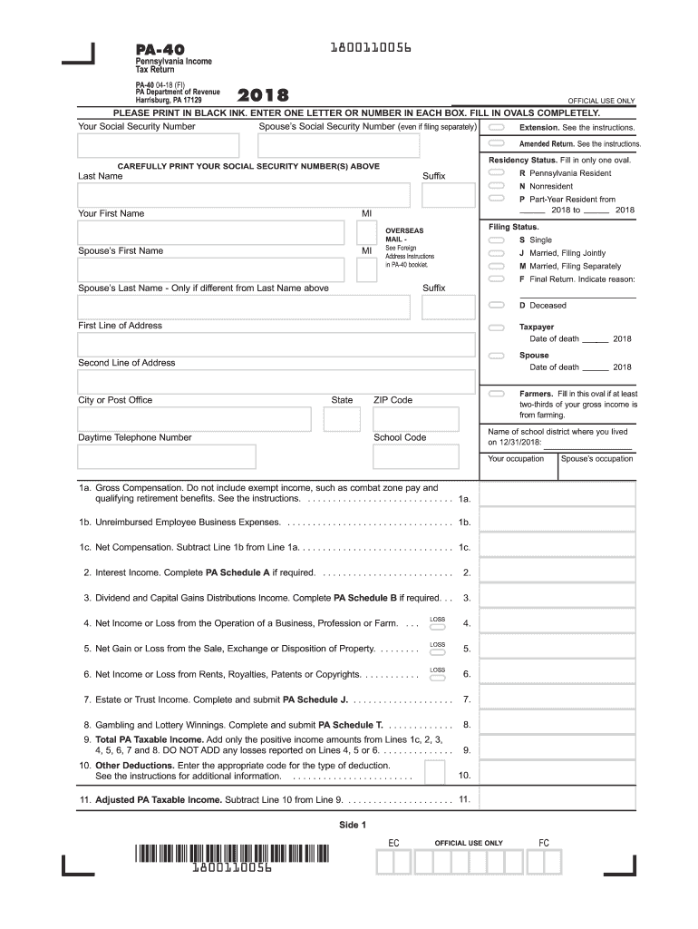 Pa 40 Tax Form 2018 Fill Out amp Sign Online DocHub