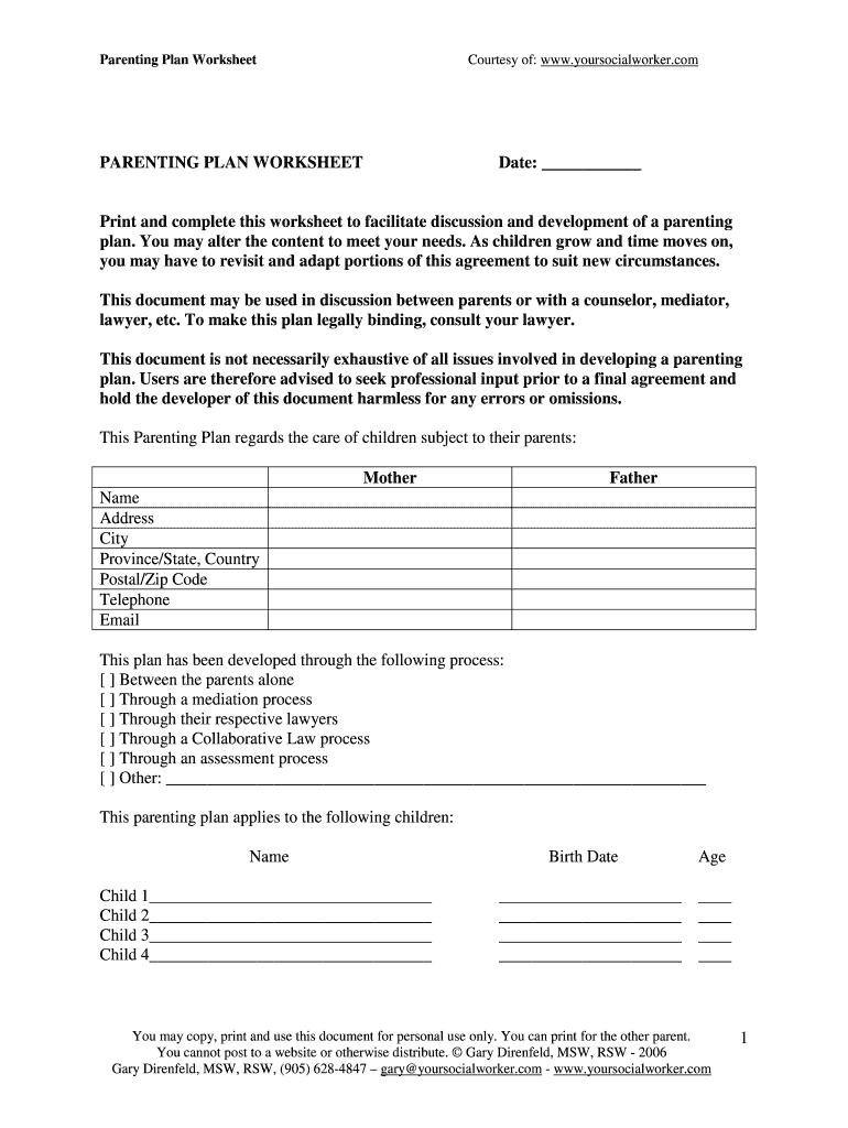 Parenting Plan Template Fill Online Printable Fillable Blank 