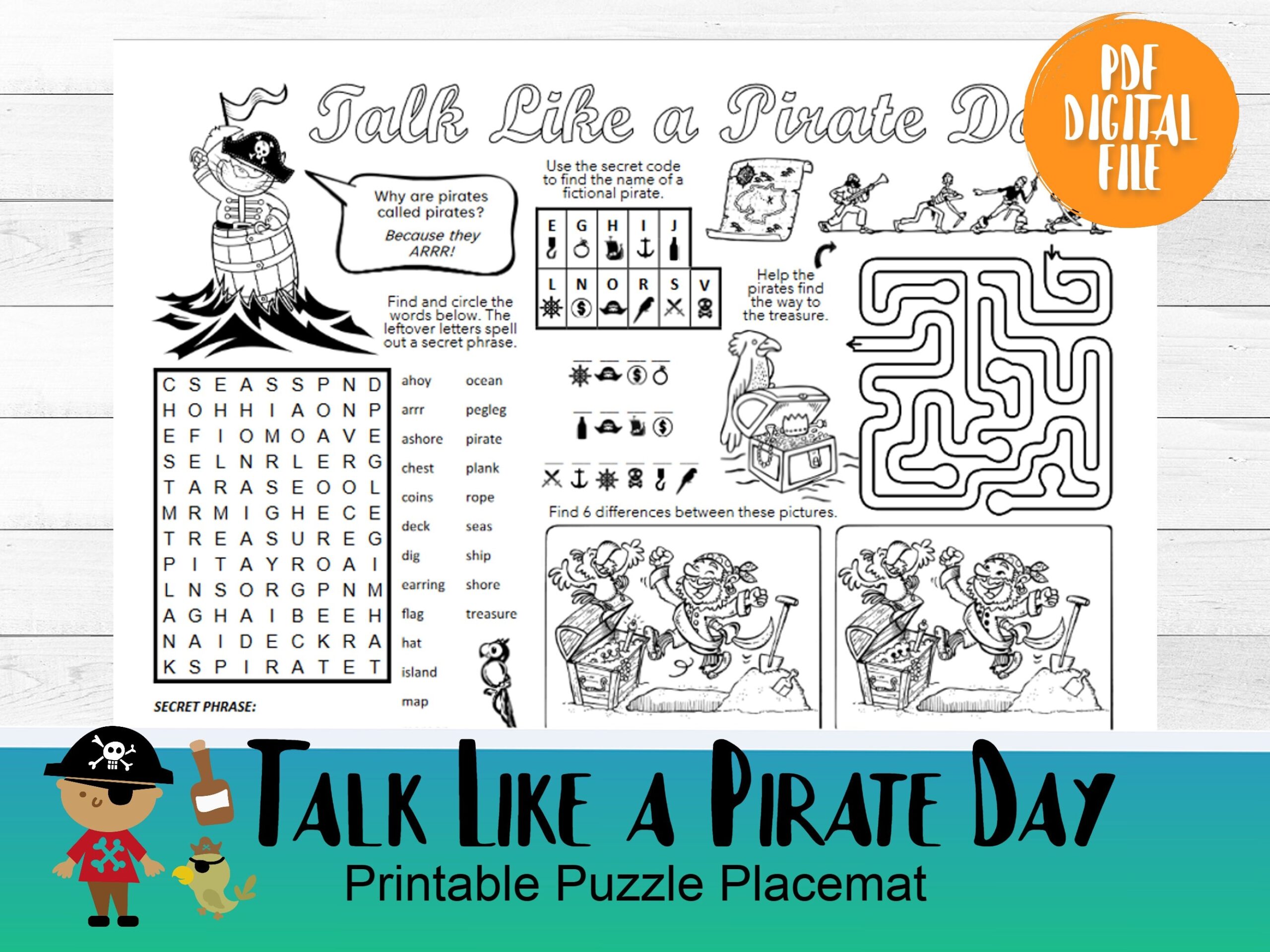 Pirate Puzzle Placemat Talk Like A Pirate Day Activity PDF 
