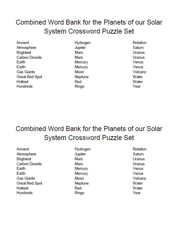 Planets Of Our Solar System Crossword Puzzle Set Amped Up Learning