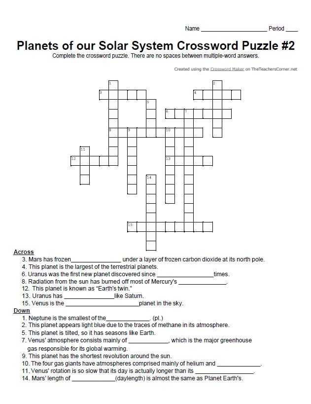 Planets Of Our Solar System Crossword Puzzle Set Amped Up Learning