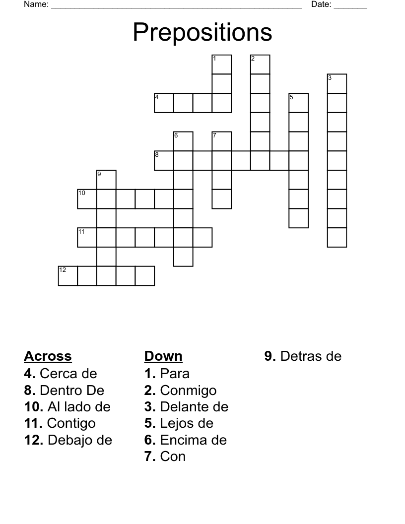 Prepositions Crossword WordMint