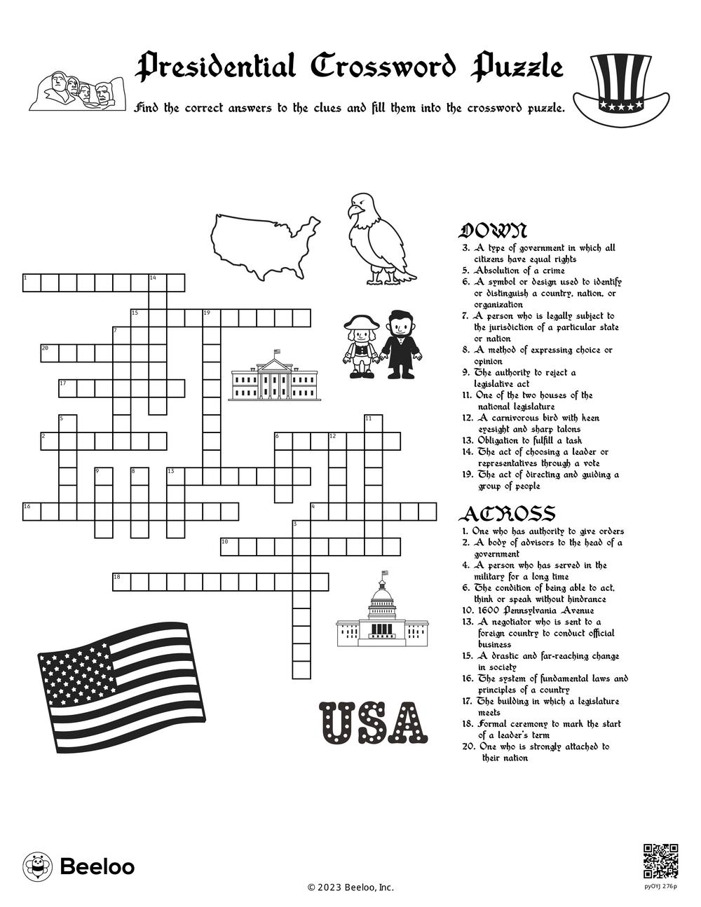 Presidential Crossword Puzzle Beeloo Printable Crafts And 