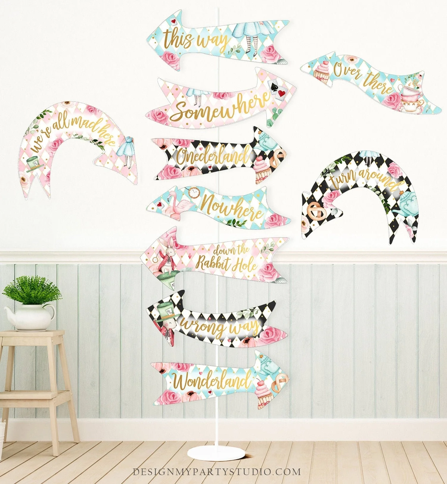 Printable Alice In Onederland Arrows Alice In Wonderland Birthday 
