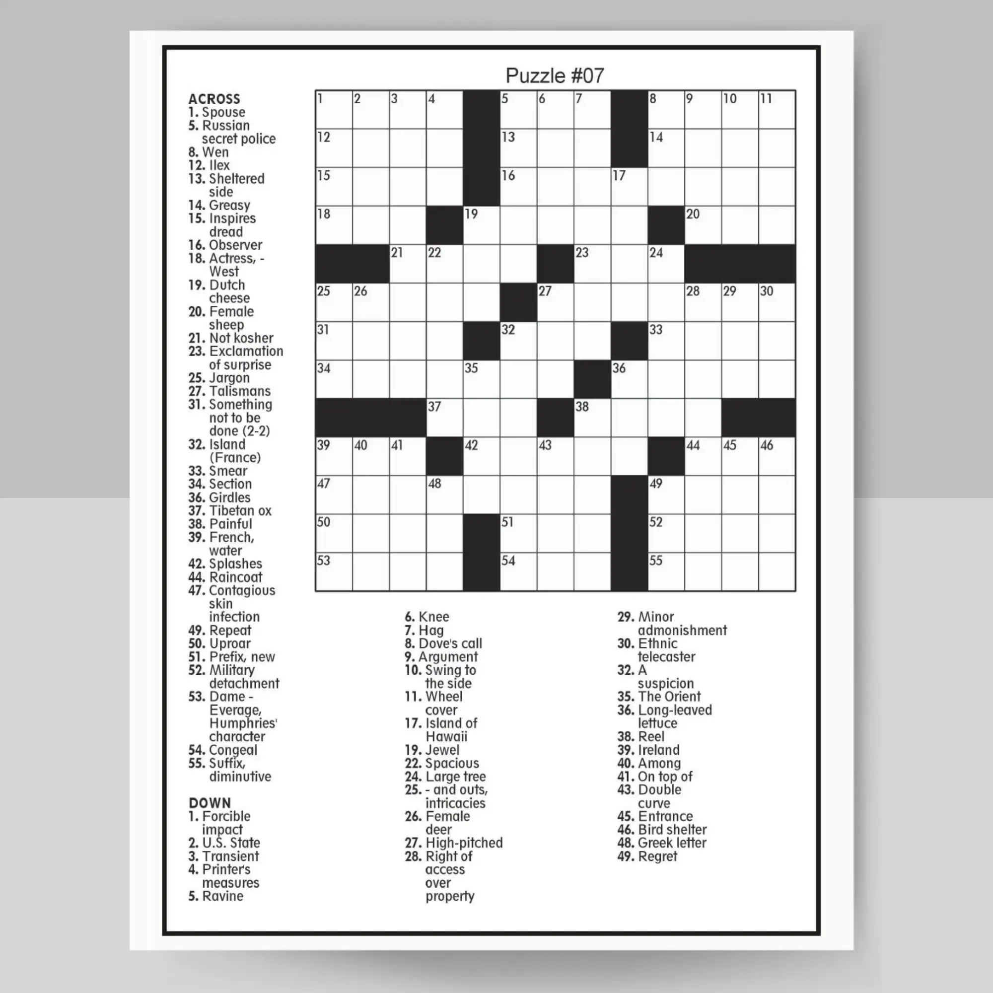 Crossword Puzzle Printable Adults