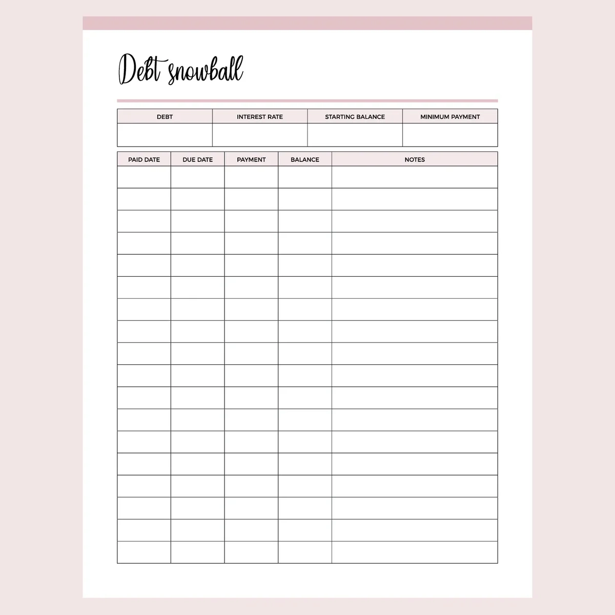 Printable Debt Snowball Tracker Instant Download PDF A4 amp US 