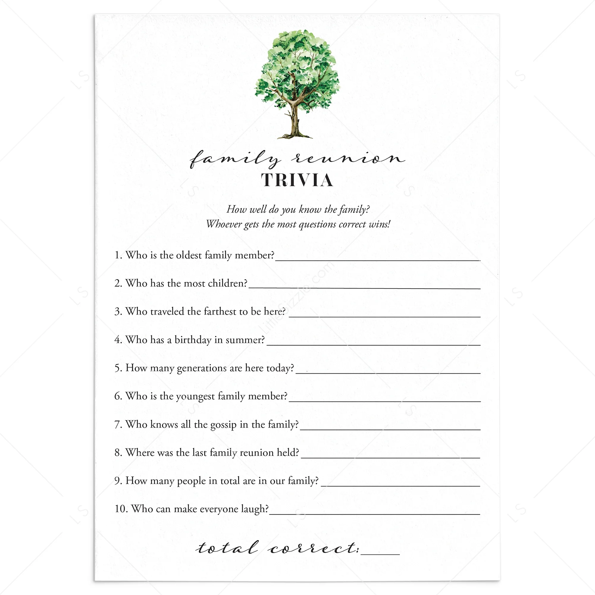 Printable Family Trivia Quiz For Family Reunion For All Ages Download