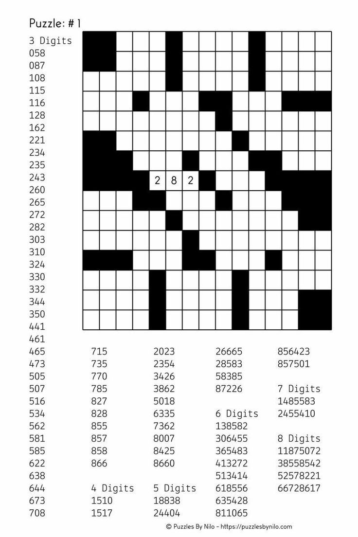 Number Fill In Puzzle Free Printable