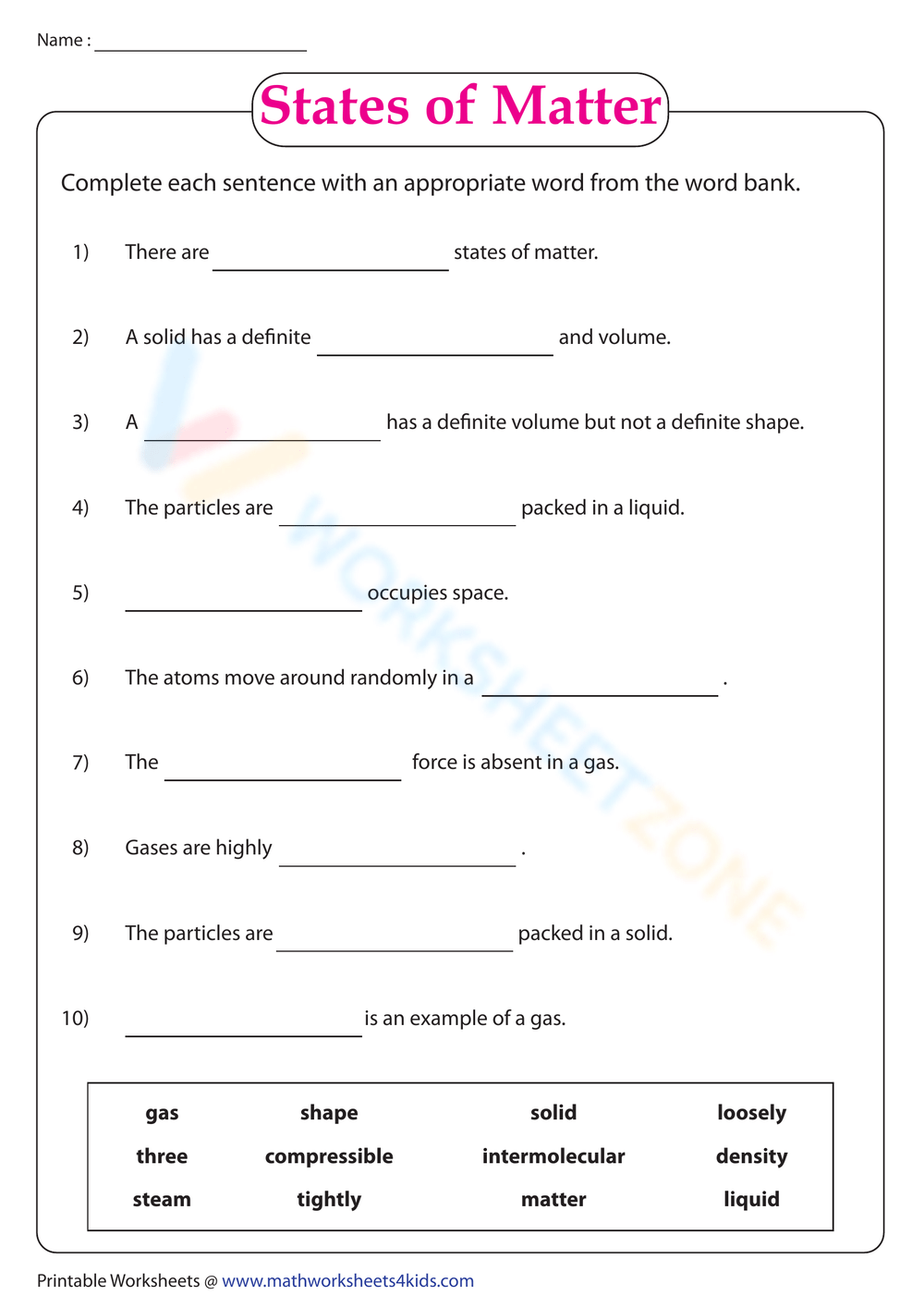 Printable Science Worksheets Grade 6