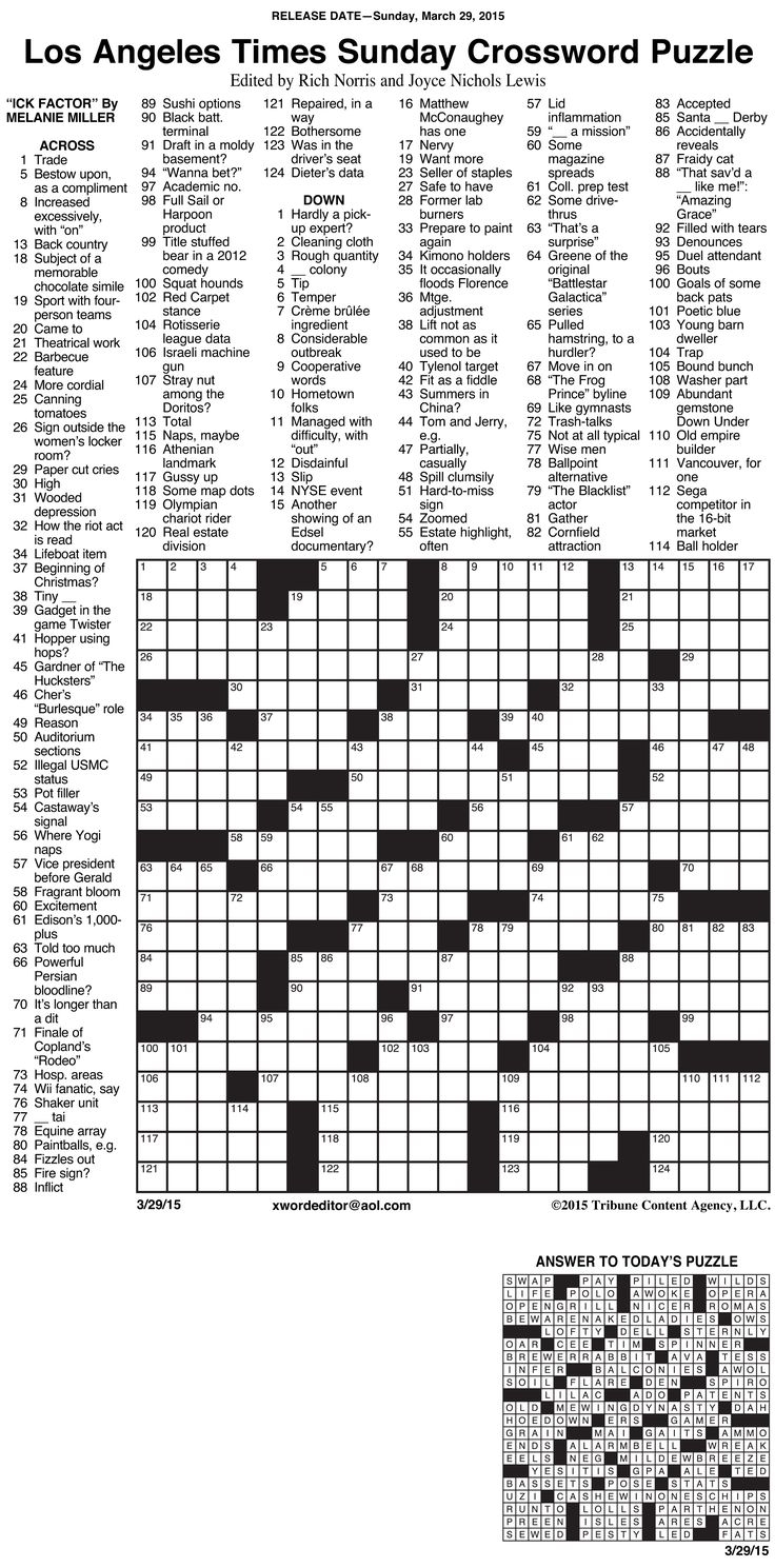 Sunday Printable Crossword Puzzles