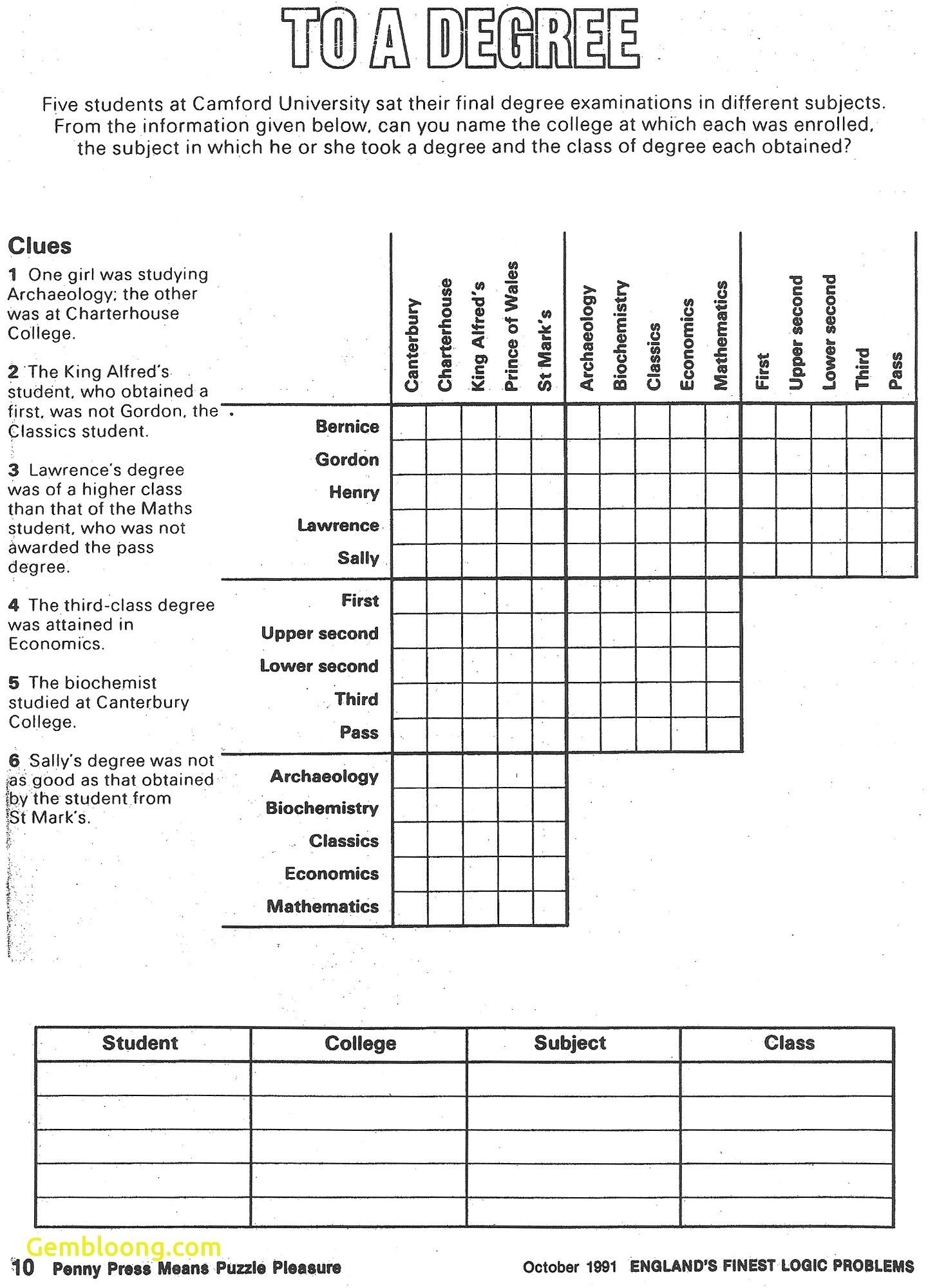Logic Puzzles Free Printables