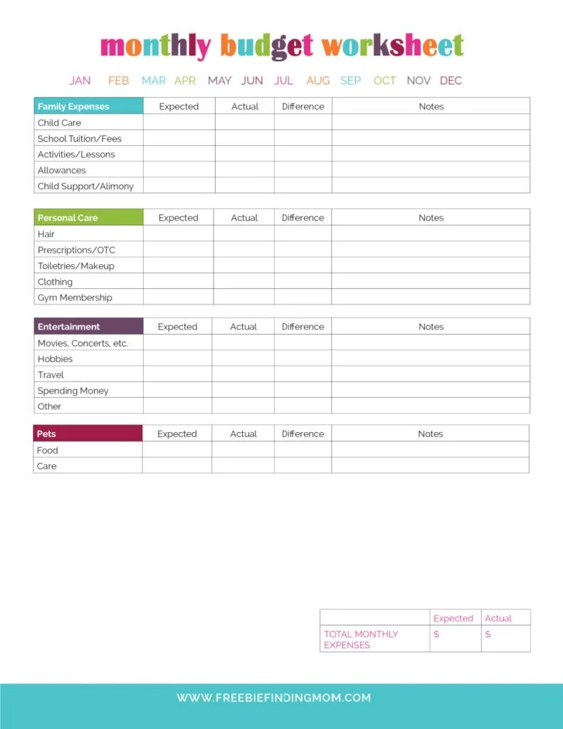 Free Monthly Budget Template Printable