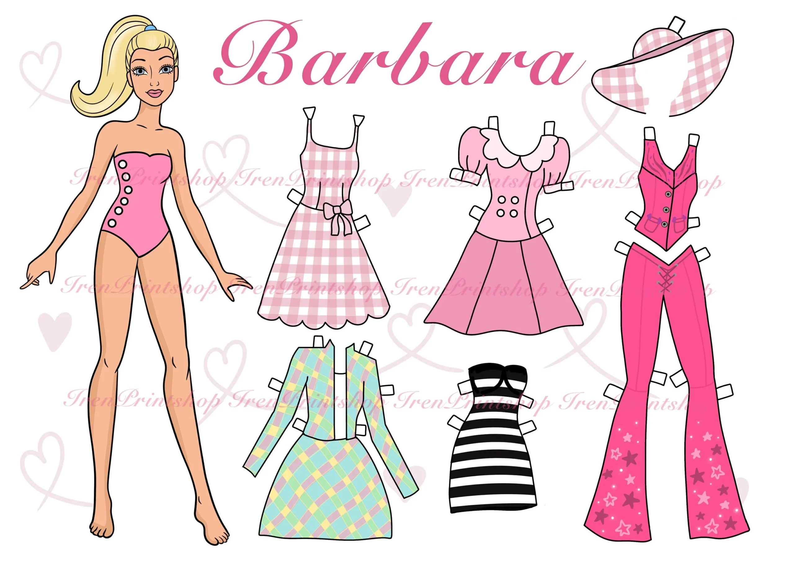 Printable Paper Doll Kit 6 Sheets Dress Up With Clothes Digital 